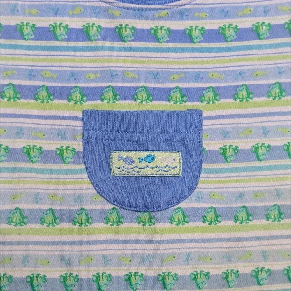 Vintage Tykes Division Carters Fish Frog Blue Striped Romper‎ Baby 3-6M NWT